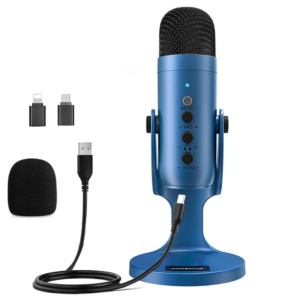 USB Condenser Microphone Studio Recording Mic for PC Computer Laptop Windows Streaming Video Gaming Podcasting Vocals Blue K66